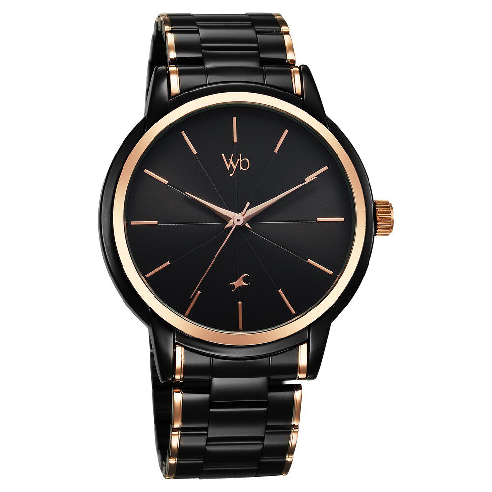 Buy Online Fastrack Vyb Phantom Quartz Analog Black Dial Two Toned Metal Strap Watch For Guys fv30005km01w p Fastrack