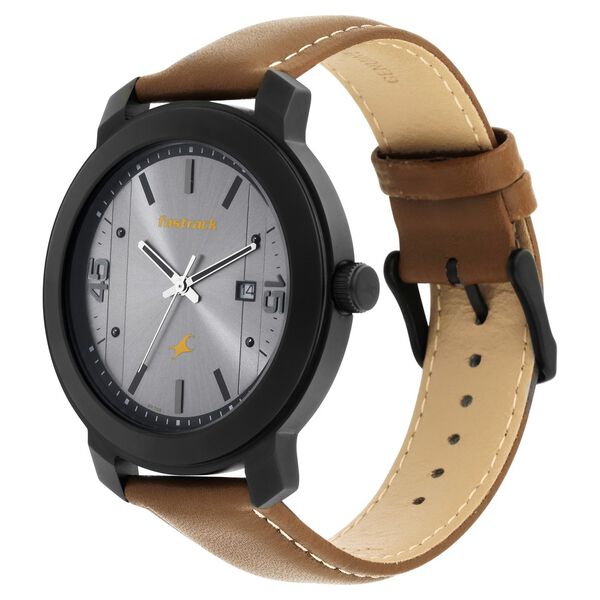 Fastrack Bare Basics Quartz Analog with Date Grey Dial Leather Strap Watch for Guys - image number 3