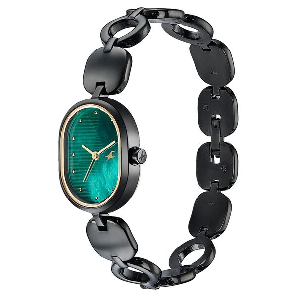 Fastrack Style Up Quartz Analog Green Mother Of Pearl Dial Black Metal Strap Watch For Girls - image number 2