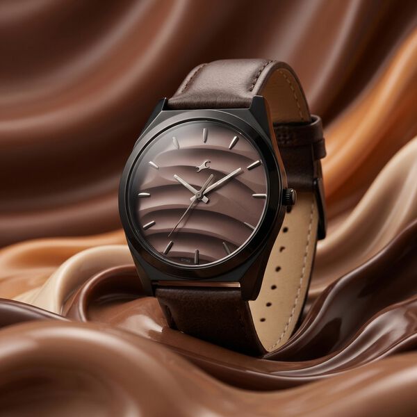 Fastrack Gelato Black leather strap watch with Chocolate dial for Guys - image number 0