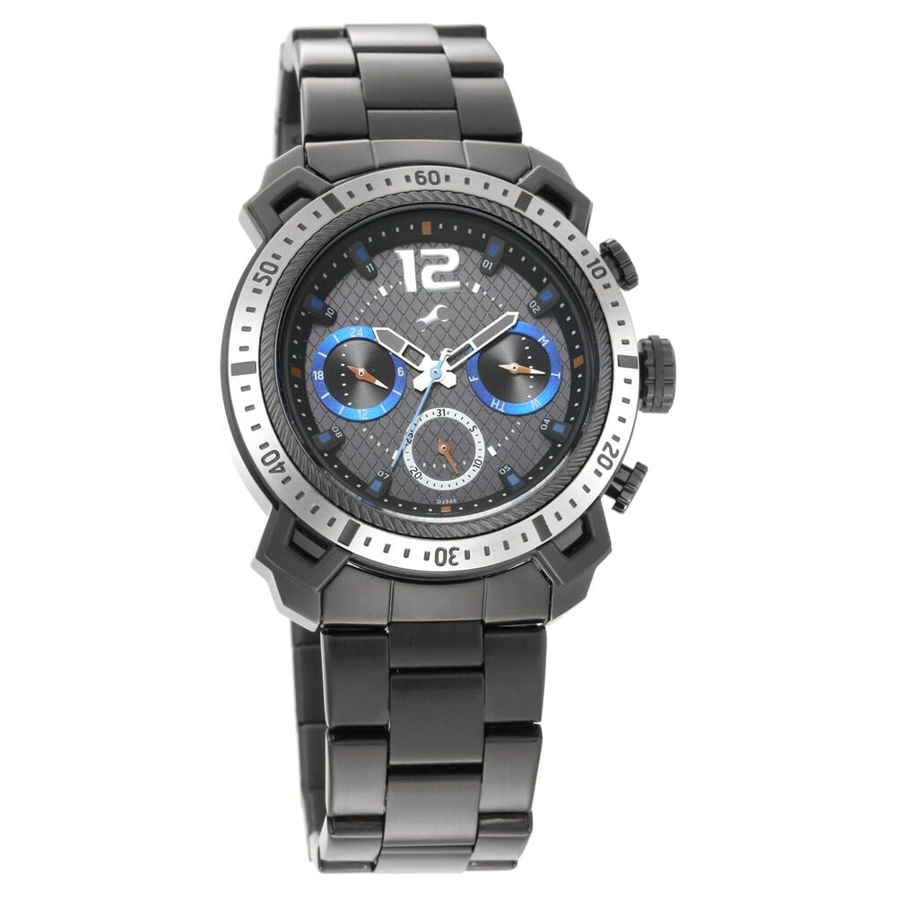 Buy Online Fastrack All Nighters Quartz Analog Black Dial Stainless Steel Strap Watch for Guys ns3193km01 Fastrack