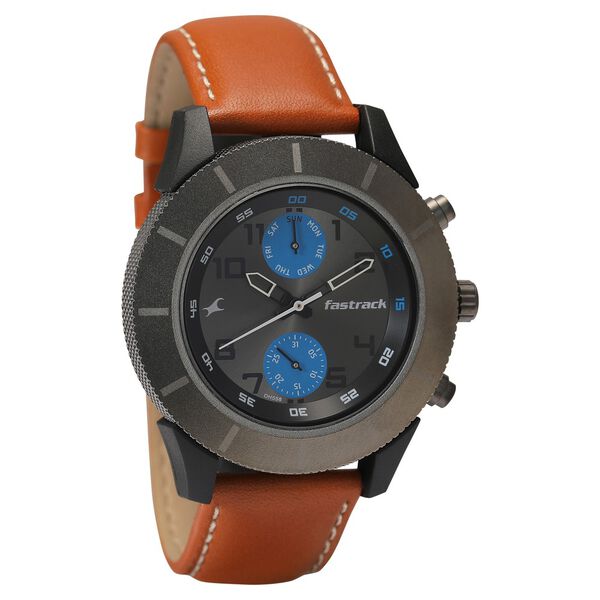 Fastrack Quartz Analog Anthracite Dial Leather Strap Watch for Guys - image number 1