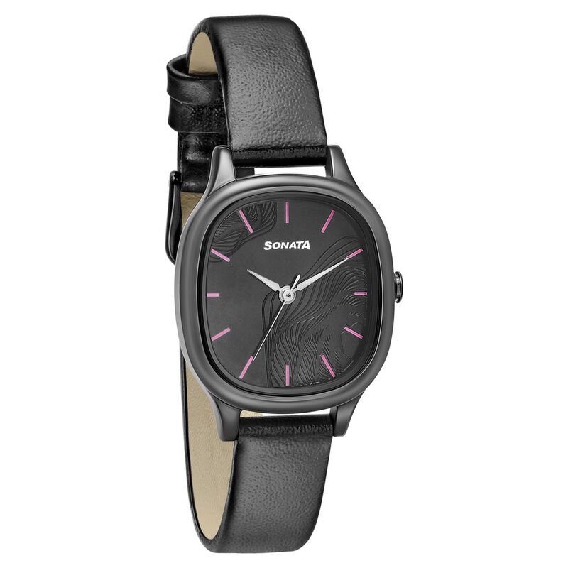 Sonata Watches Black Leather Strap Watches Womens Sonata Watches Black  Leather Watch For Ladies Sonata Ladies Belt