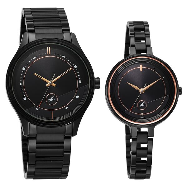 Fastrack Mixmatched Quartz Analog Black Dial Black Stainless Steel Strap Watch For Couple - image number 1