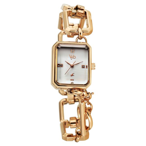 Vyb Siren By Fastrack Quartz Analog White Dial Rose Gold Metal Strap Watch For Girls - image number 1