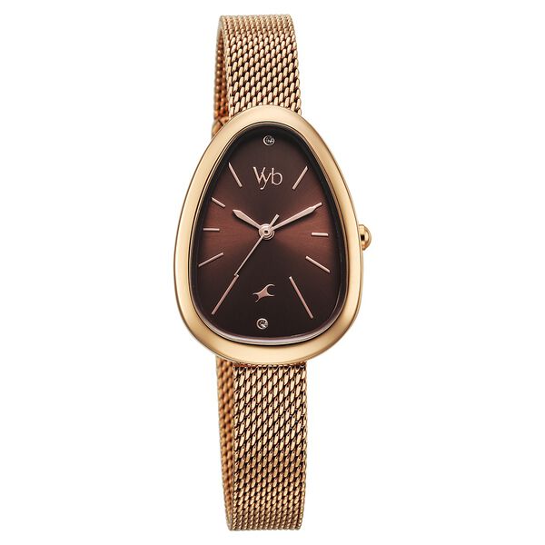 Vyb Prodigy By Fastrack Quartz Analog Brown Dial Metal Strap Watch For Girls - image number 1