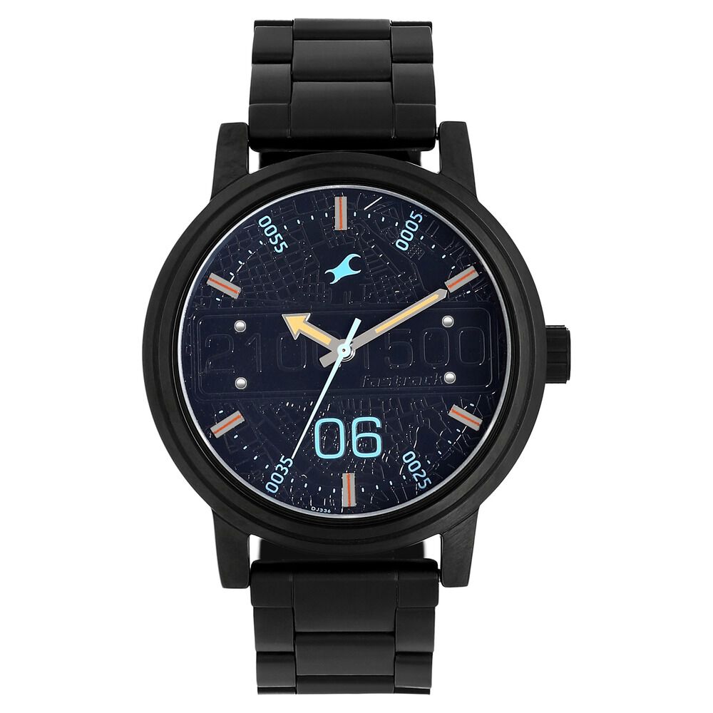 Fastrack Road Trip Quartz Analog Black Dial Stainless Steel Strap Watch for Guys