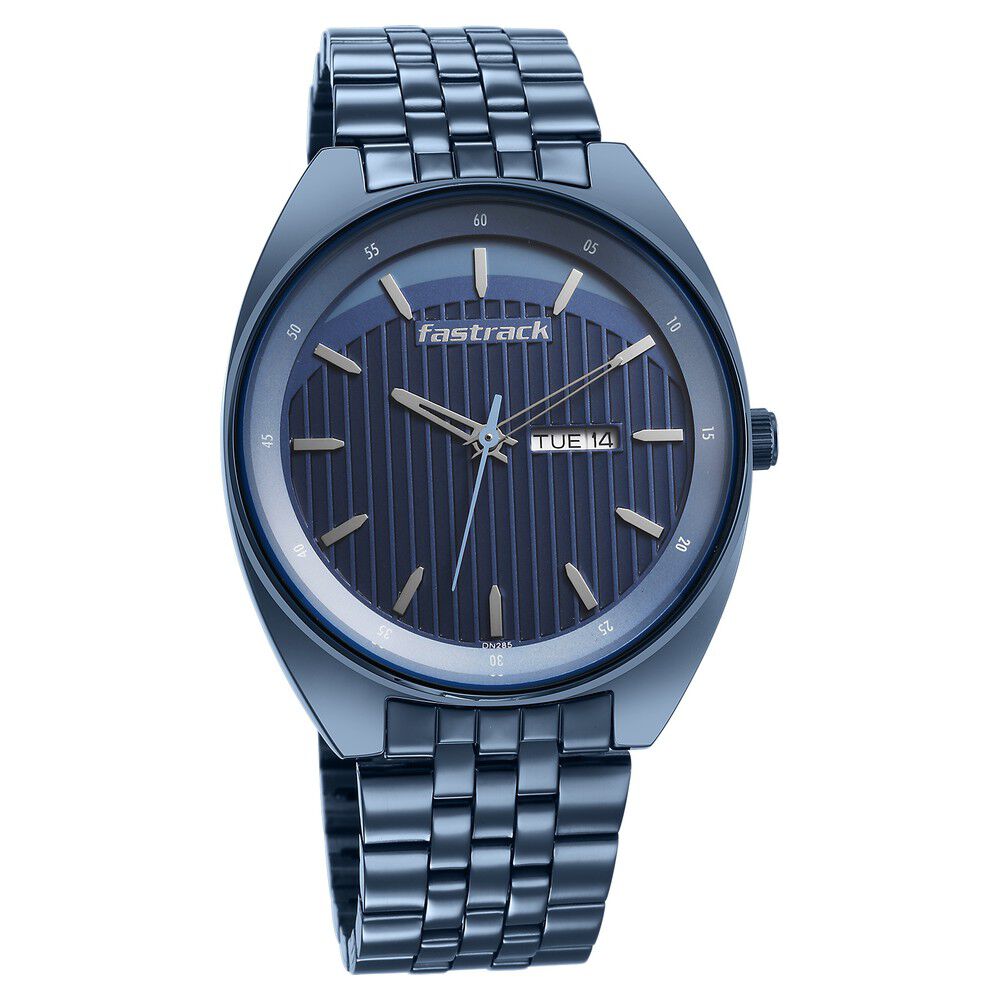 Buy Online Fastrack Snob X Blue Dial Metal Strap Watch for Guys ns3292qm01 Fastrack