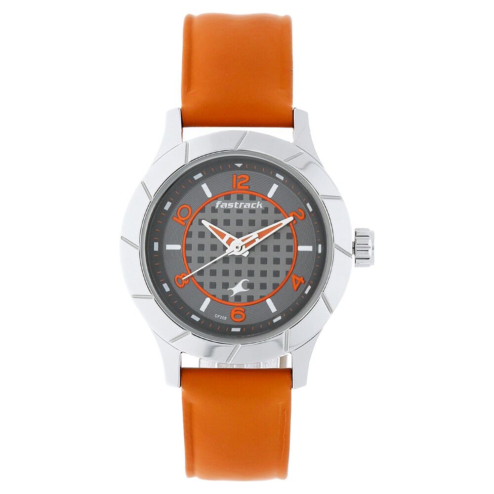 Fastrack Quartz Analog Grey Dial Leather Strap Watch for Girls