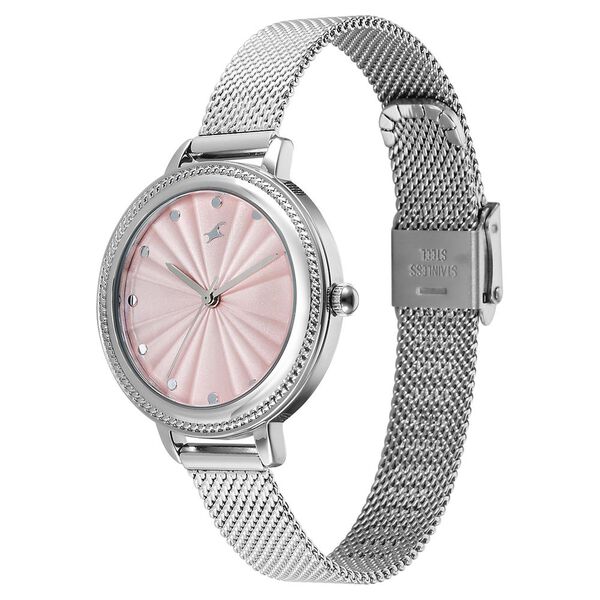 Fastrack Stunners X Quartz Analog Pink Dial Stainless Steel Strap Watch For Girls - image number 2