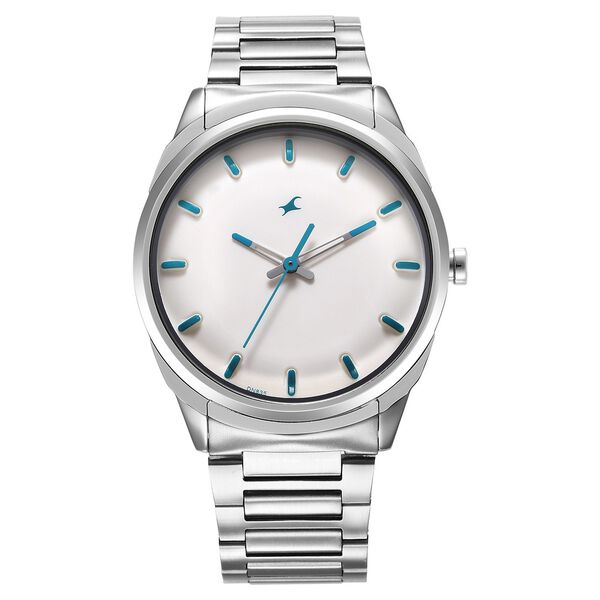 Fastrack Quartz Analog White Dial Silver Stainless Steel Strap Watch for Guys - image number 0