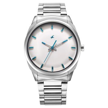 Fastrack Quartz Analog White Dial Silver Stainless Steel Strap Watch for Guys