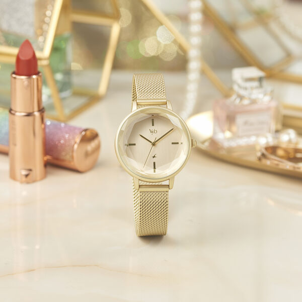 Fastrack Vyb Aurora Quartz Analog Golden Dial Stainless Steel Strap Watch for Girls - image number 2