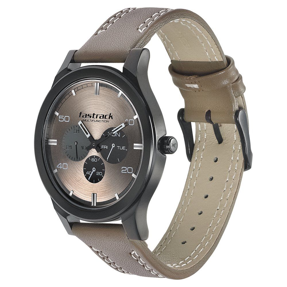Fastrack Dial It Up Quartz Multifunction Beige Dial Leather Strap
