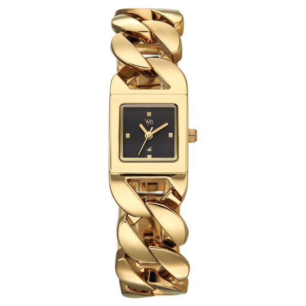 Vyb Runway By Fastrack Quartz Analog Black Dial Golden Metal Strap Watch For Girls - image number 0