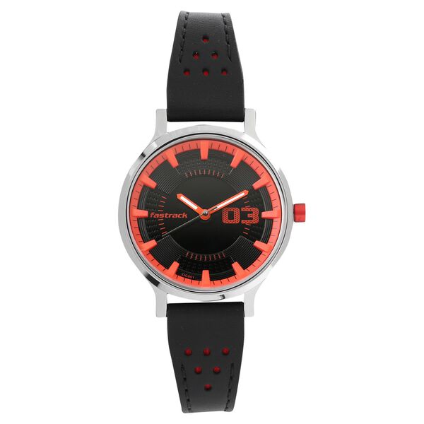Fastrack Loopholes Quartz Analog Black Dial Leather Strap Watch for Girls - image number 0