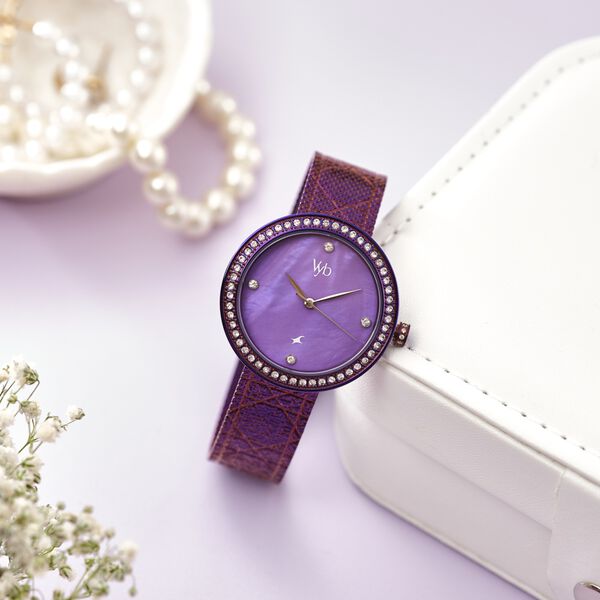 Fastrack Vyb Eclipse Quartz Analog Purple Mother Of Pearl Dial Purple Color Metal Strap Watch For Girls - image number 0