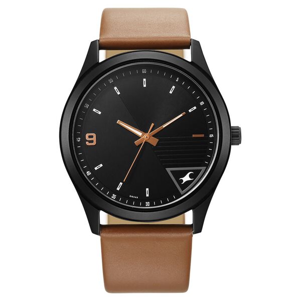 Fastrack Stunners Quartz Analog Black Dial Brown Leather Strap Watch For Guys - image number 0