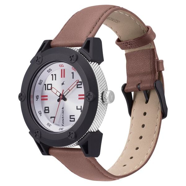 Fastrack Quartz Analog Silver Dial Leather Strap Watch for Guys - image number 2