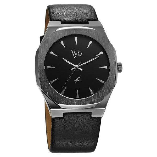 Fastrack Vyb Challenger Quartz Analog Black Dial Black Color Leather Strap Watch For Guys - image number 2