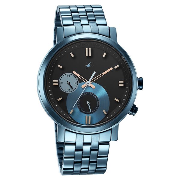 Fastrack Tick Tock Quartz Multifunction Black Dial Metal Strap Watch for Guys - image number 1
