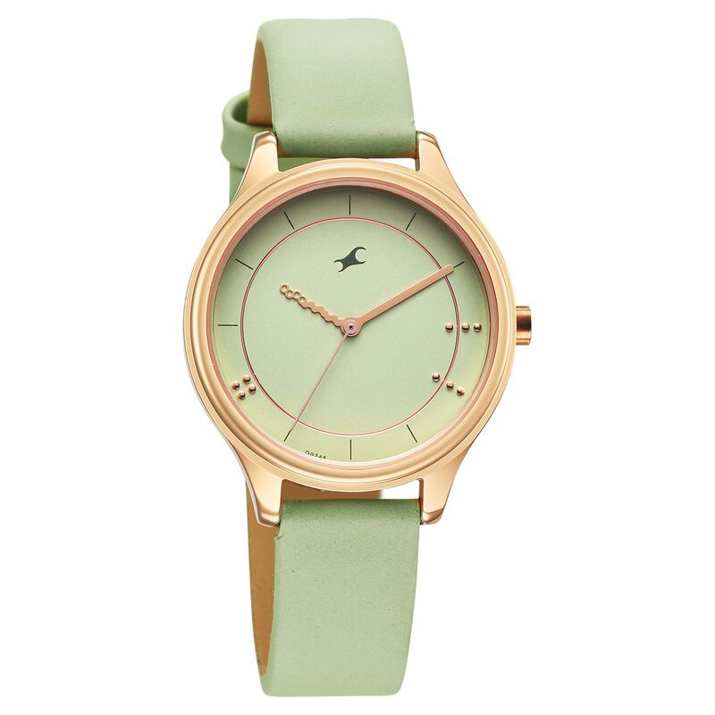 Wrist Watch Girl Watch 50 Rupees Fastrack Stunners Quartz Analog Green Dial  Green Leather Strap Watch For Girls