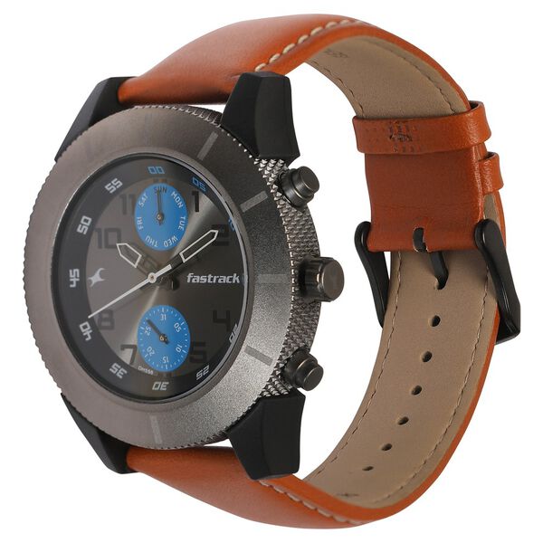 Fastrack Quartz Analog Anthracite Dial Leather Strap Watch for Guys - image number 2