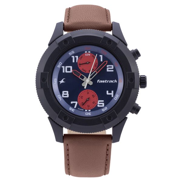 Fastrack Quartz Analog Blue Dial Leather Strap Watch for Guys - image number 1