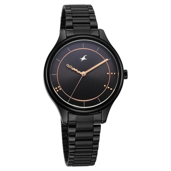 Fastrack Stunners Quartz Analog Black Dial Black Metal Strap Watch For Girls - image number 1