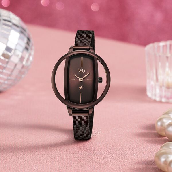 Vyb Charmer By Fastrack Quartz Analog Brown Dial Brown Stainless Steel Strap Watch For Girls - image number 0