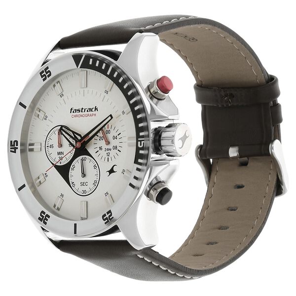 Fastrack Big Time Quartz Chronograph White Dial Leather Strap Watch for Guys - image number 1