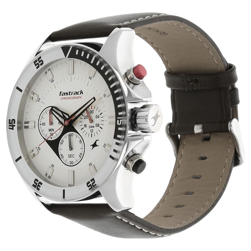 Fastrack Big Time Quartz Chronograph White Dial Leather Strap Watch for Guys - image number 1