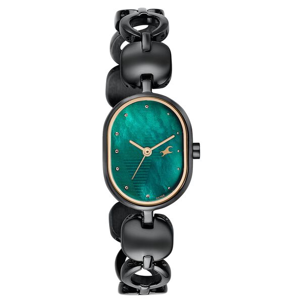 Fastrack Style Up Quartz Analog Green Mother Of Pearl Dial Black Metal Strap Watch For Girls - image number 1