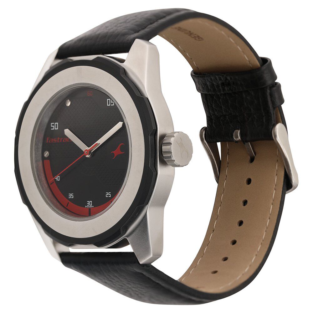 Fastrack Quartz Analog Black Dial Leather Strap Watch for Guys