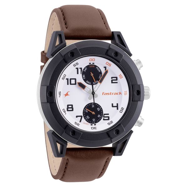 Fastrack Modular Quartz Analog White Dial Leather Strap Watch for Guys - image number 0