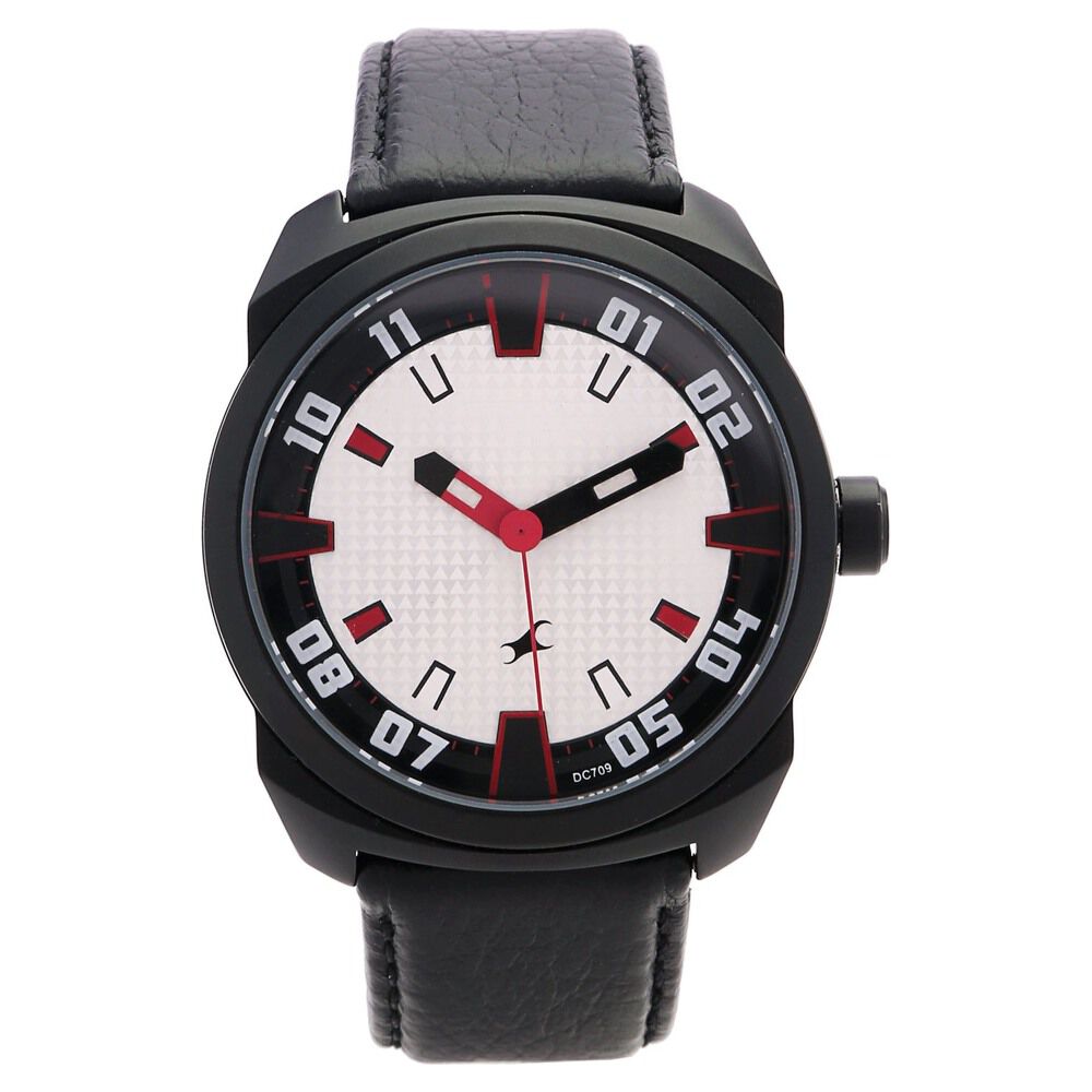 Fastrack Quartz Analog White Dial Leather Strap Watch for Guys