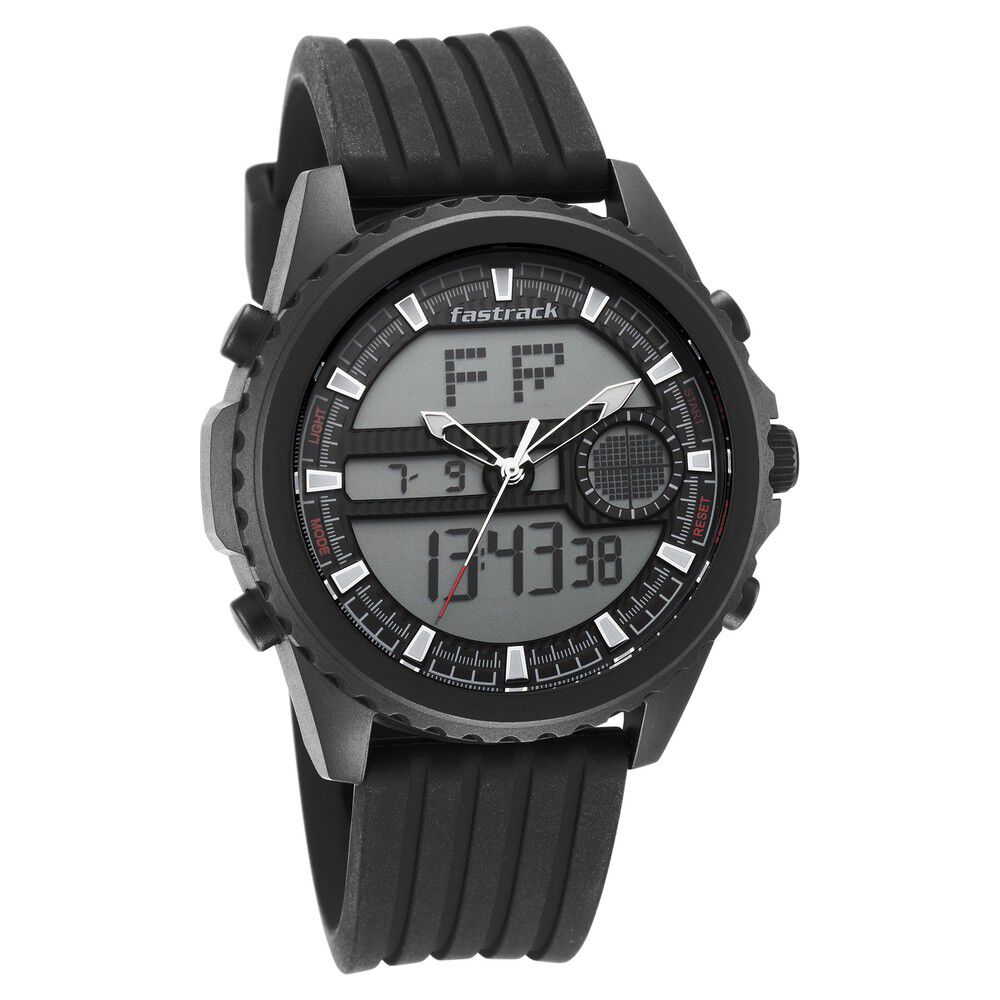Buy Online Fastrack Streetwear Quartz Analog Digital Black Dial PU Strap Watch for Guys ns38064pp01 Fastrack