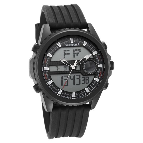 Fastrack Streetwear Quartz Analog Digital Black Dial PU Strap Watch for Guys - image number 0