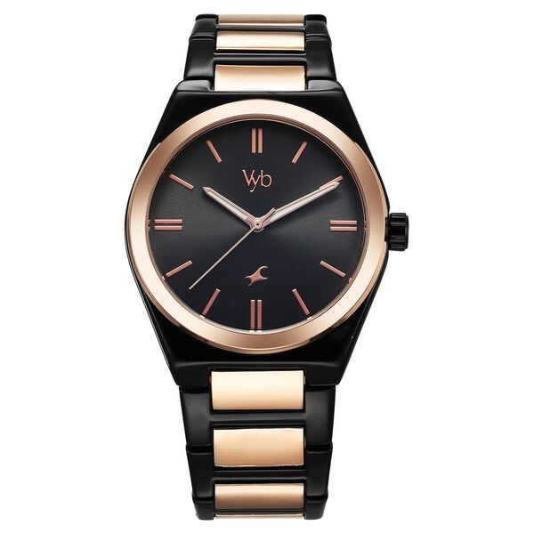 Fastrack Vyb Nimbus Quartz Analog Black Dial Two Toned Color Metal Strap Watch For Guys - image number 1