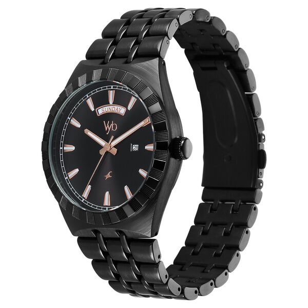 Fastrack Vyb Orion Quartz Analog Black Dial Black Color Metal Strap Watch For Guys - image number 3