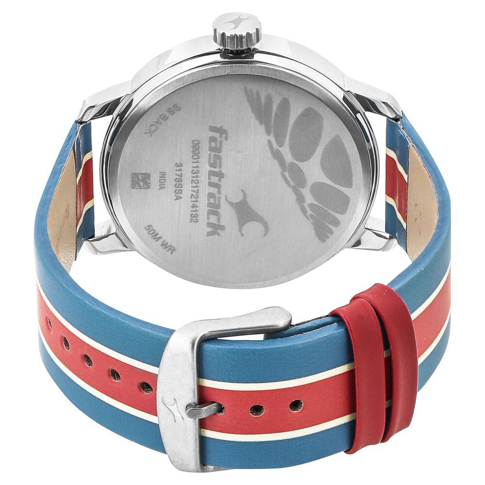 Buy Online Fastrack Varsity Quartz Analog Black Dial Leather Strap Watch for Guys 3178sl01 p Fastrack