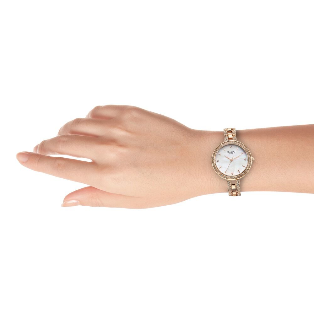 Titan Raga Showstopper Quartz Analog Mother Of Pearl Dial Metal Strap Watch for Women
