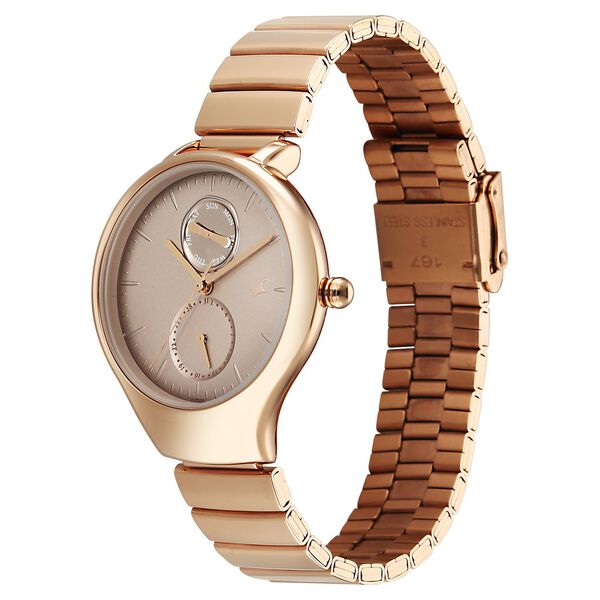 Fastrack Gelato rosegold multifunction metal strap watch with Caramel dial for Girls - image number 2