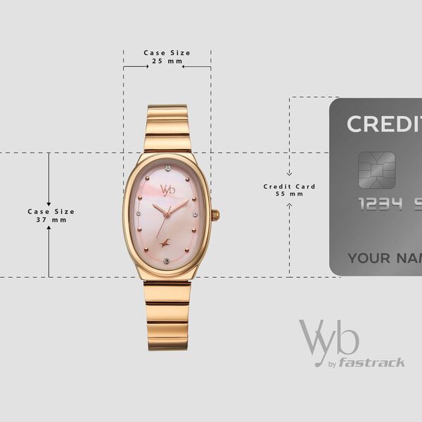Vyb Enigma By Fastrack Quartz Analog Pink Mother of Pearl Dial Rose Gold Metal Strap Watch For Girls - image number 3