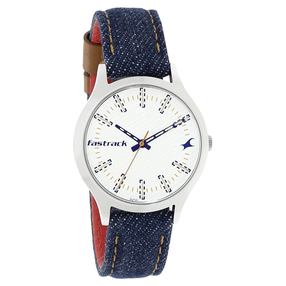 Fastrack Denim Quartz Analog White Dial Denim Strap Watch for Girls