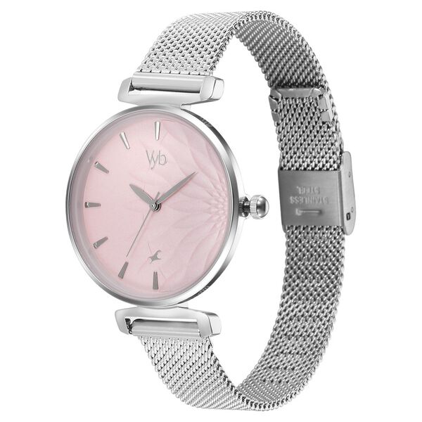 Fastrack Vyb Classique Quartz Analog Pink Dial Silver Metal Strap Watch For Women - image number 2