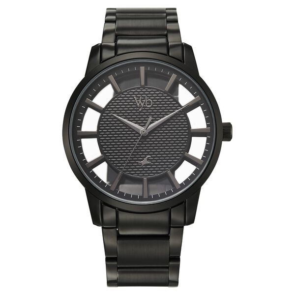 Vyb Horizon By Fastrack Quartz Analog Black Dial Grey Stainless Steel Strap Watch For Guys - image number 1
