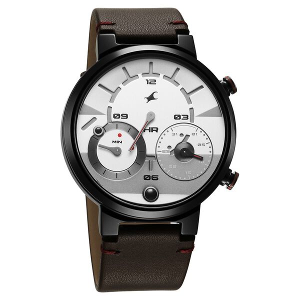 Fastrack Gambit Micromotor White Dial Brown Leather Strap Analog Watch for Guys - image number 2