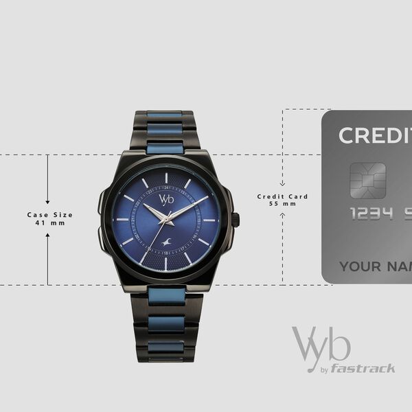 Vyb Nimbus By Fastrack Quartz Analog Blue Dial Two Toned Stainless Steel Strap Watch For Guys - image number 3