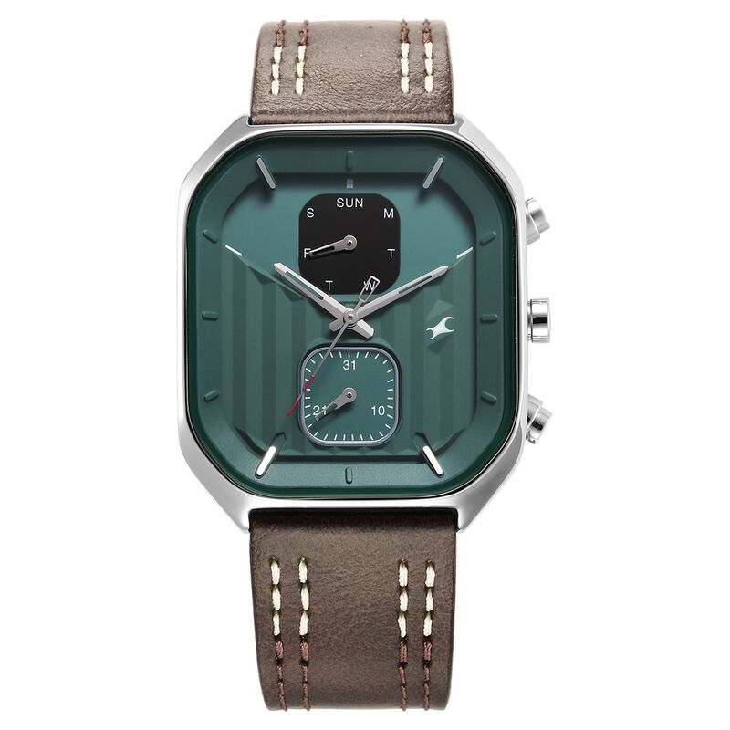 Buy Online Fastrack Fleek Quartz Multifunction Green Dial Leather 
